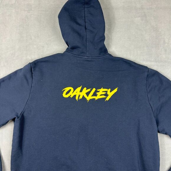 Oakley Sweatshirt Mens 2XL Navy‎ Blue Hooded Full Zip Spell Out Fleece - Picture 7 of 9